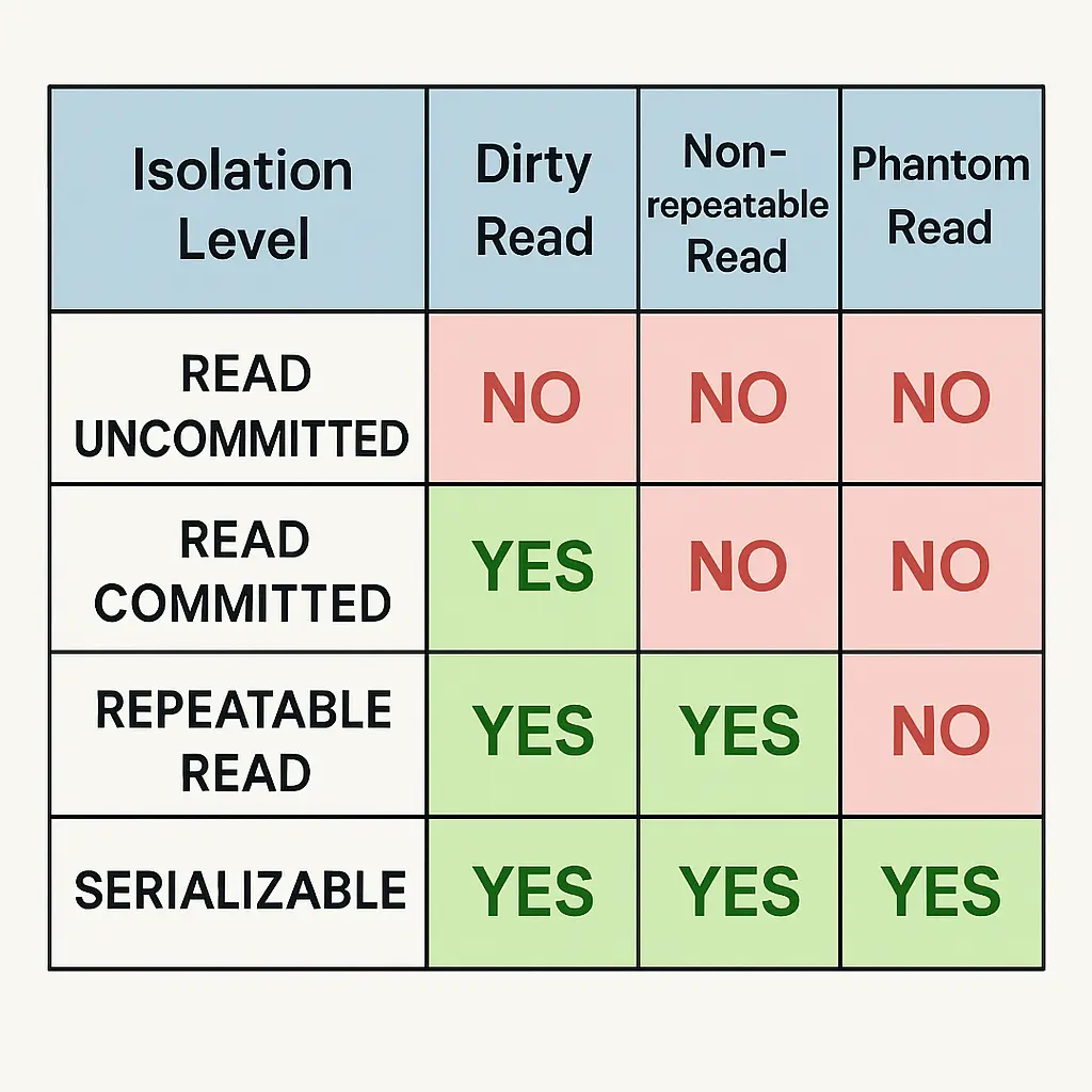 Which Anomaly is addressed by each Isolation Level.